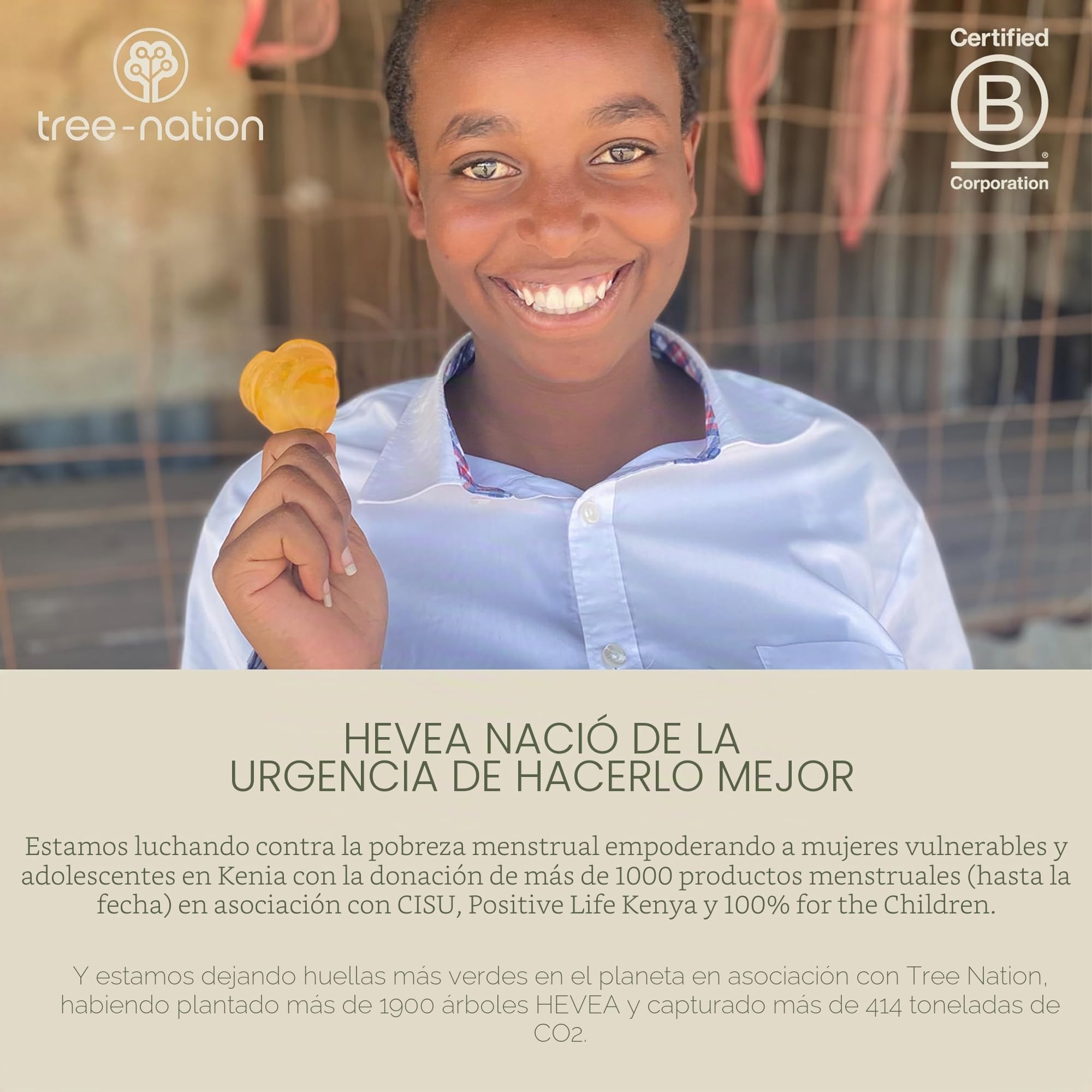 Hevea Copa menstrual, tamaño 3 (natural), 100% goma natural, bucle, uso hasta 12 horas