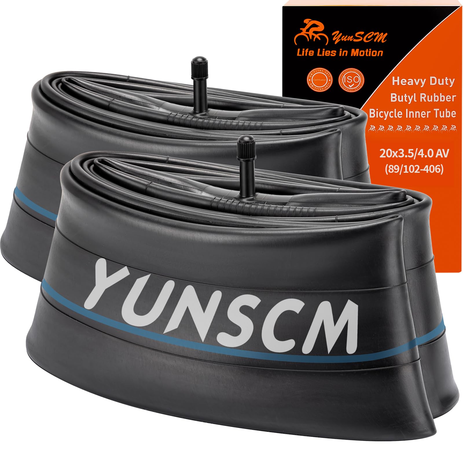 YunSCM 20x4 Heavy Duty Fat Bike Tubes 102-406 20x4.0 E-Bike Fat Tyre Tubes 20" Compatible with 20x3.50-4.0 Mountain/Road/e Bike/Bicycle Tube 20x3.5 20 x 4.0| AV32mm Schrader Valve