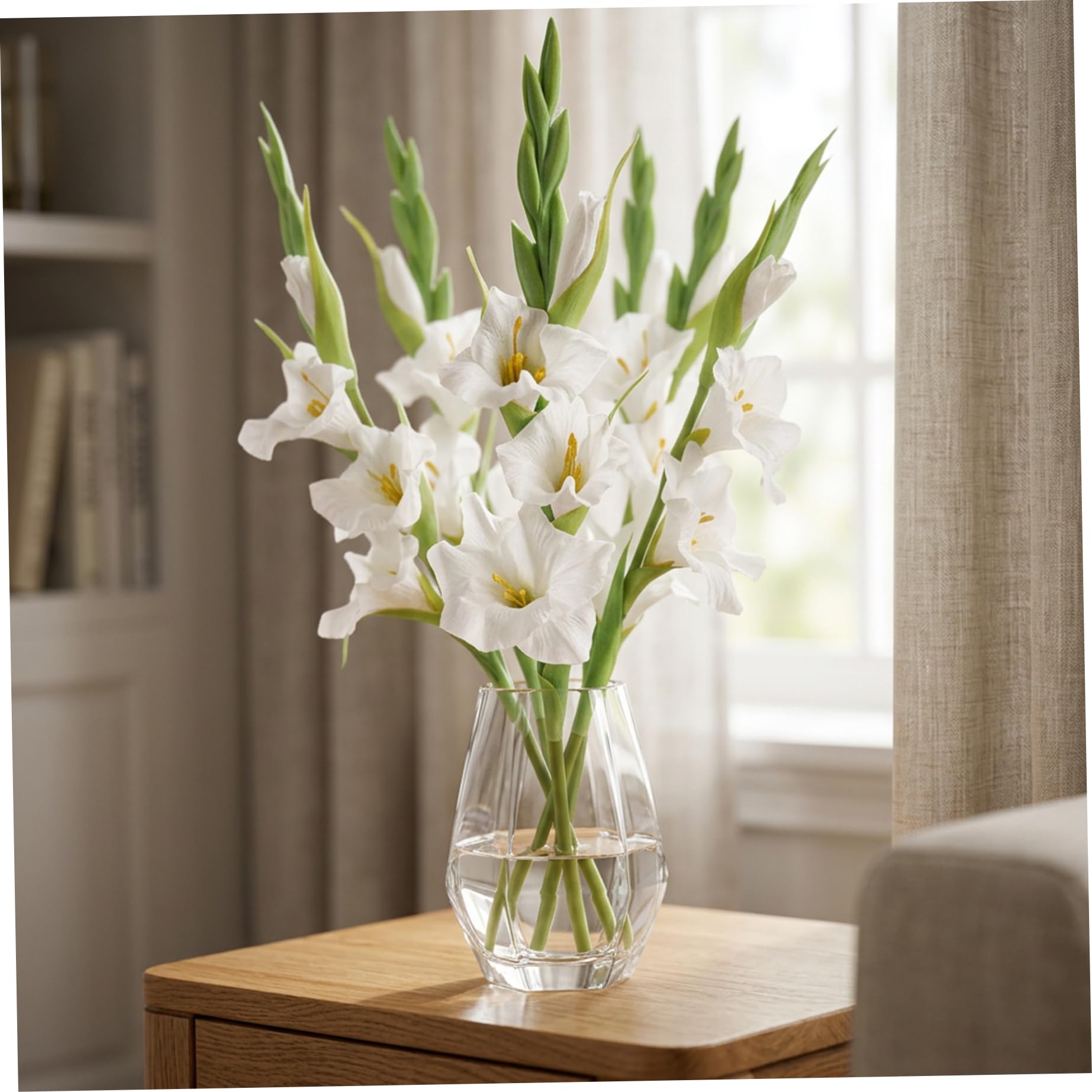 Faticenic 6PCS Gladiolus Artificial Flowers, 22in Realistic Tall Artificial Flowers for Vase, Lifelike Faux Flower for Wedding Home Hotel Decor (White), Gladiolus, Garden Décor