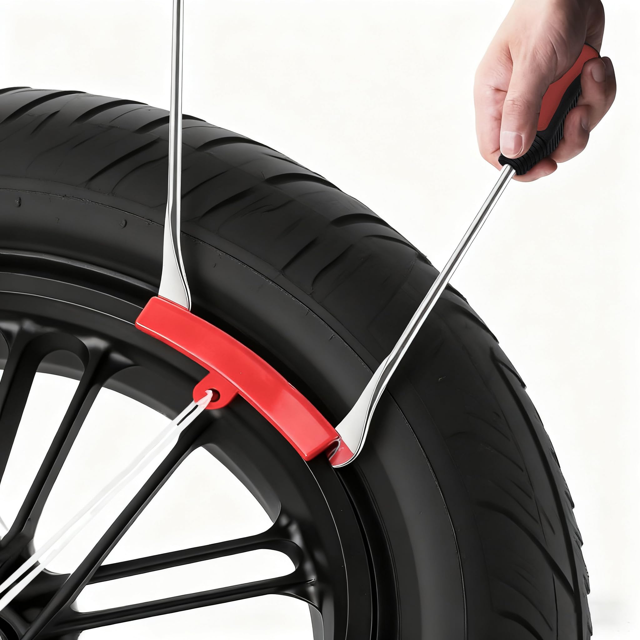 Panngu Herramienta de montaje de neumáticos para moto, bicicleta y scooter con desmontador de neumáticos portátil, color rojo