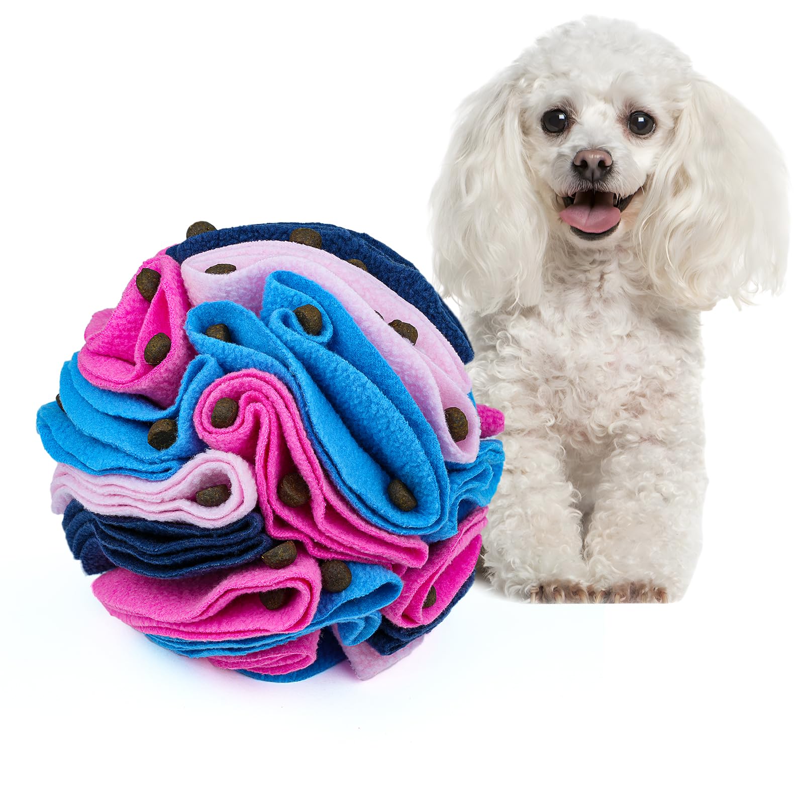Larimuer Pet Snuffle Ball, Puzzle Sniffing Interactive Dog Ball for Blind Dogs Training Stress Relief Dog Enrichment Toys Treat Machine Washable (