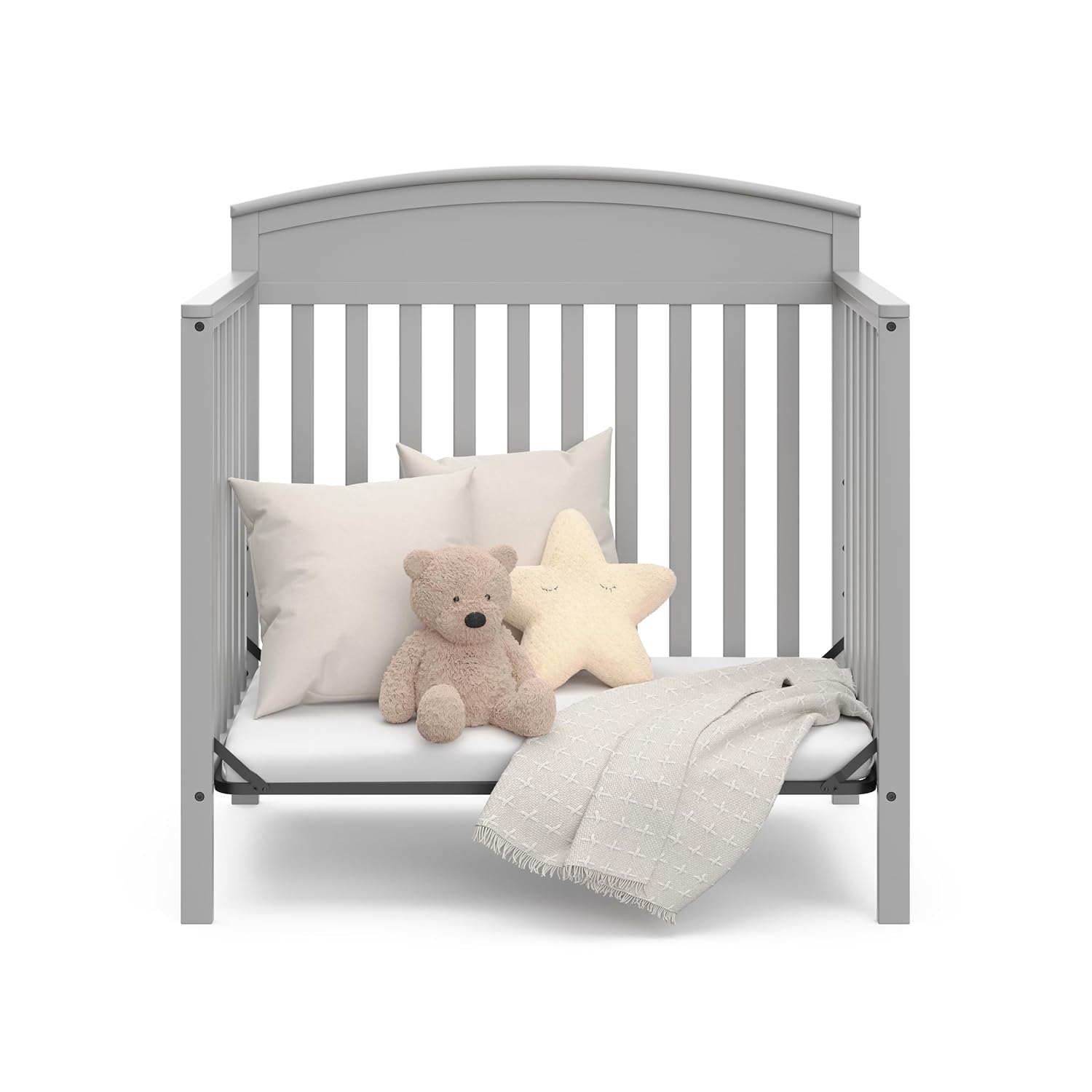 Graco Benton 4-in-1 Convertible Mini Crib with Bonus Crib Mattress – GREENGUARD Gold Certified, 2.75-Inch Mattress Included, Baby Crib Converts to Twin Bed, Ideal for Small Spaces (Pebble Gray)