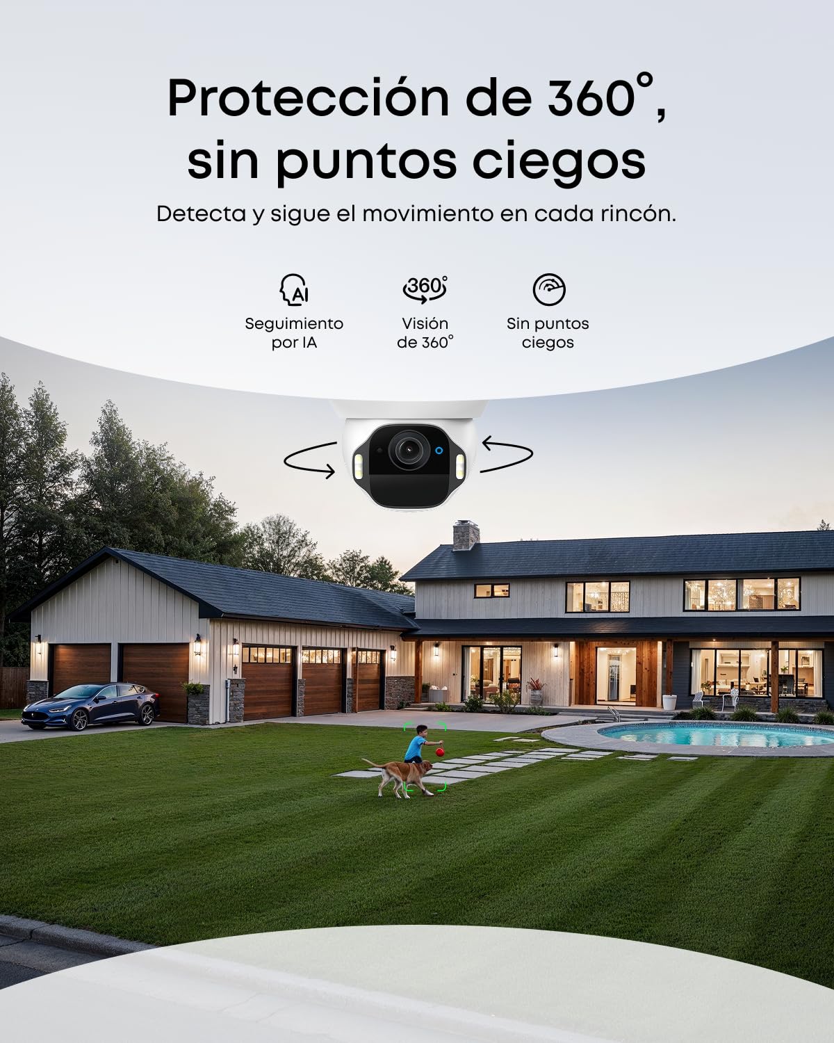 eufy Security eufyCam E42 Camara vigilancia WiFi Exterior Solar, Giro de 360°, Seguimiento con IA, resolución 4K, inalámbrica, sin Costo mensual