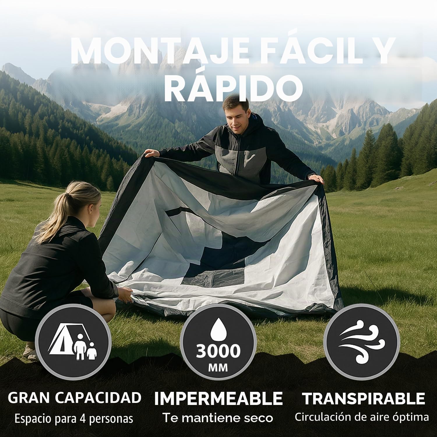 Tienda de campaña para 2 y 4 personas, doble pared, con protección contra mosquitos, montaje rápido, impermeable, resistente al viento y transpirable, ligera, plegable, incluye bolsa de