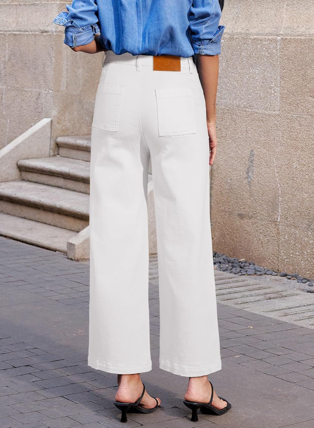 Sidefeel Women's Wide Leg Jeans High Waisted Stretchy Jeans Straight Leg Loose Fit Zimbaplatinum Ankle Denim Pants - Image 3