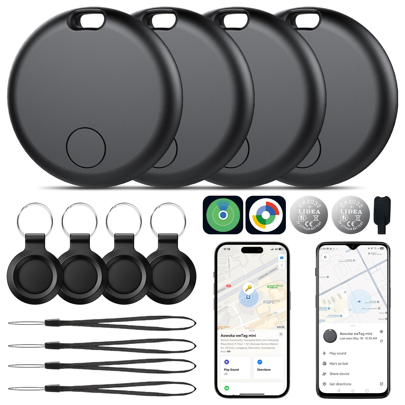 Smart Tracker Tags per Android & iOS 4 Pezzi, Google Funzioni Trova o Apple Dov'è, Localizzatore Bluetooth Trova Oggetti 365 Giorni, Batteria Sostituibile, Chiavi/Portafoglio/Bagagli/Valigie