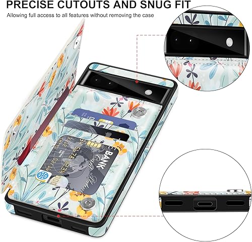 Miniatura 4 de Bizzib Funda de piel tipo cartera con tarjetero para Google Pixel 6A, con función atril, ranuras para tarjetas, cierre magnético, resistente a