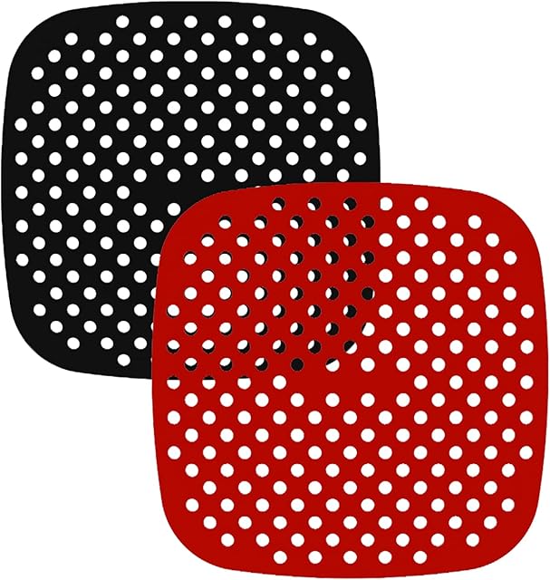 2 Pack Reusable Air Fryer Liners, Square, BPA Free, Original Silicone Air Fryer Mats for COSORI, NUWAVE, Power XL, CHEFMAN, Philips, and More 5.3 QT & Larger AirFryers/Oven/Pressure Cooker (8.5 Inch)