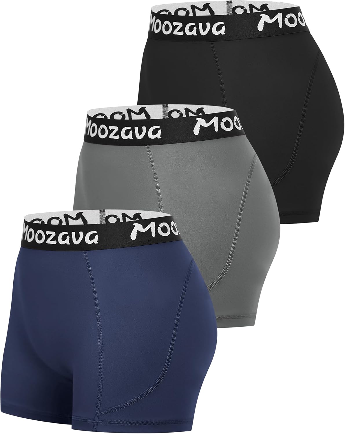 Moozava 3" Womens Spandex Volleyball Shorts 3 Pack Athletic Compression Shorts for Running Gym Workout Yoga Cheer Dance