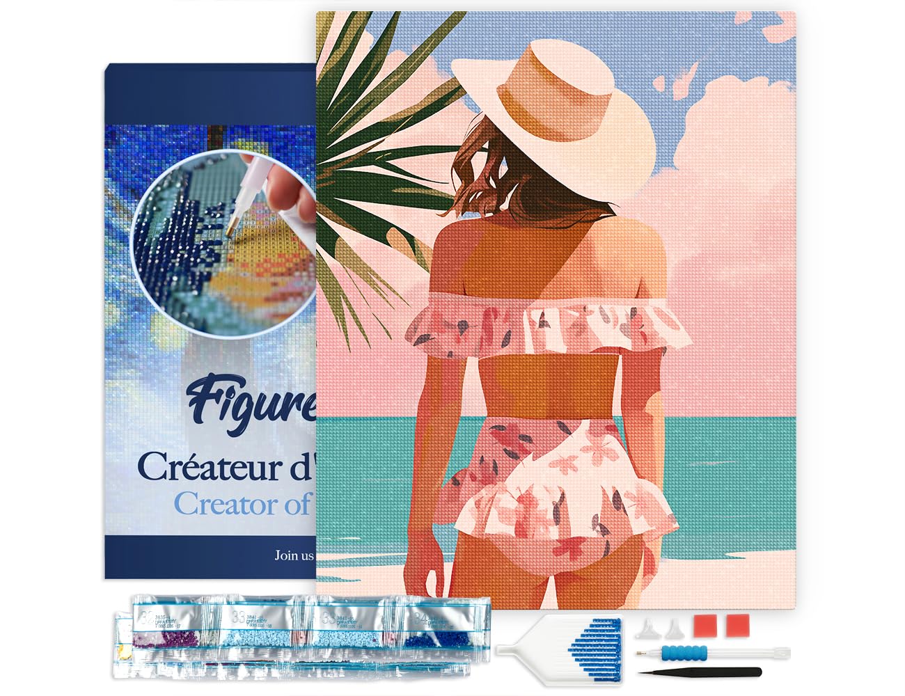 Figured’Art Diamond Painting Art kit for Adults 40x50cm with Frame Full Square Drill 5D Summer Beauty Complete DIY - Already Framed Canvas