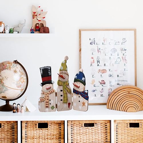 Miniatura 4 de Grace Home Rustic Wood Folding Snowman Screen Christmas Ornament Tabletop Mantel Centerpieces Decorations Porch Table Top Indoor Christmas Decor 12