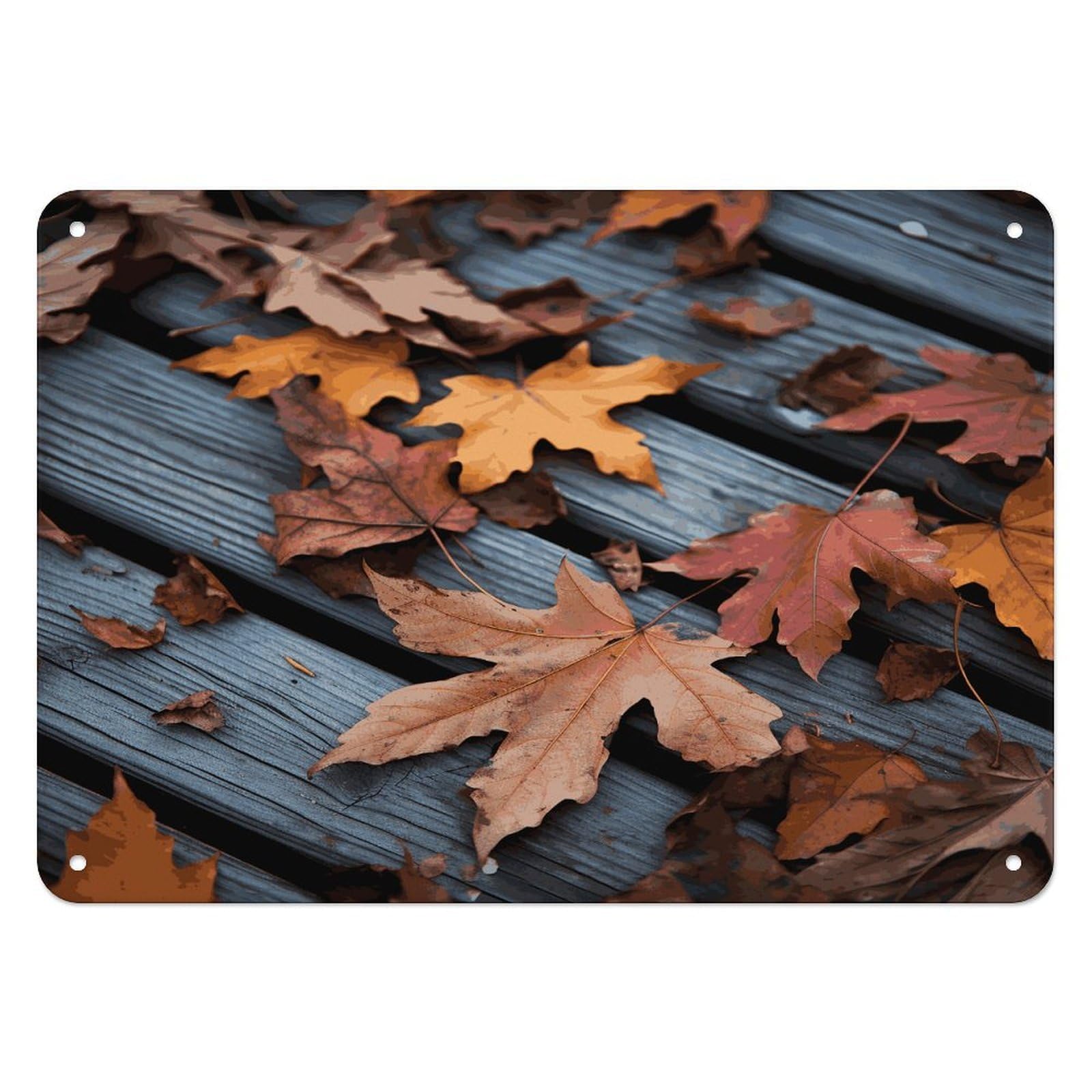 Fodpand Style Fall Leaves Wood Retro Vintage Metal Tin Sign,Wall Art Decor Garden Plaque Poster For Bedrooms Yard Bars Pubs Patios Porches 7.9X5.5 Inch