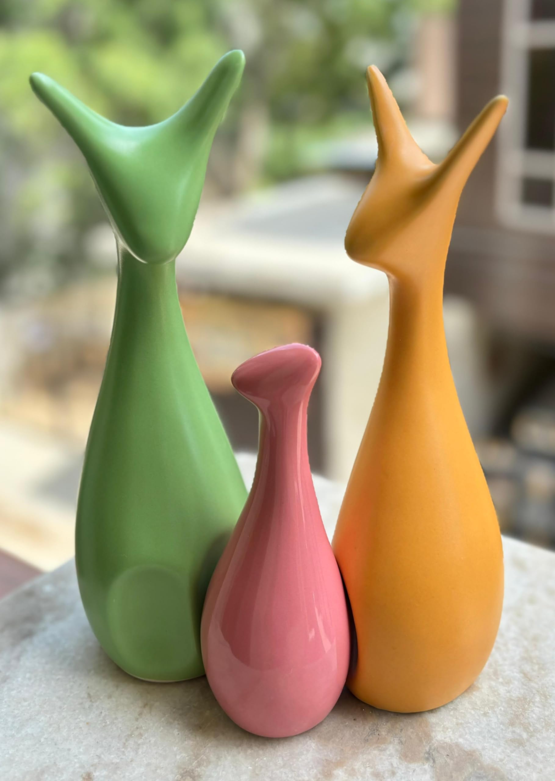 Kraftlik Handicrafts Home Decor Lucky Deer Statue Family Piano Finish Ceramic Figures - (Set of 3) (Deer Family - Green Pink Yellow)