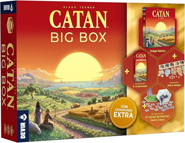 Devir – Catan Big Box, gra planszowa, edycja 2025 (w tym gra podstawowa, rozszerzenie dla 5-6 graczy, 2 minimu) (BGCATPLUSP3)