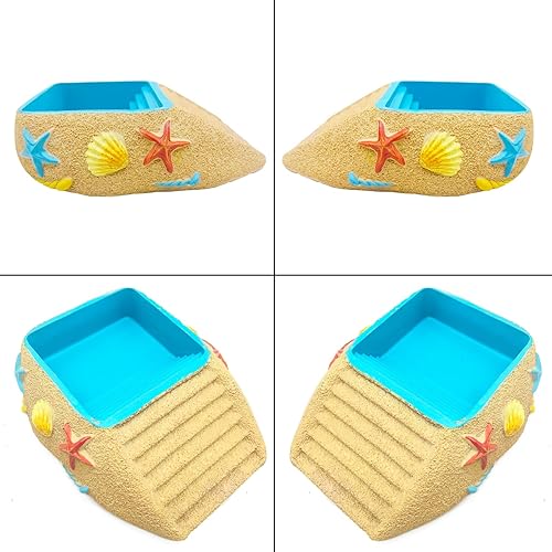Hermit Crab Water Bowl with Climbing Ramp, Resin Reptile Water Dish Tortoise Habitat Accessories for Turtle, Snake, Lizard, Frog, Gecko, Bearded Dragon (Medium)(Large)