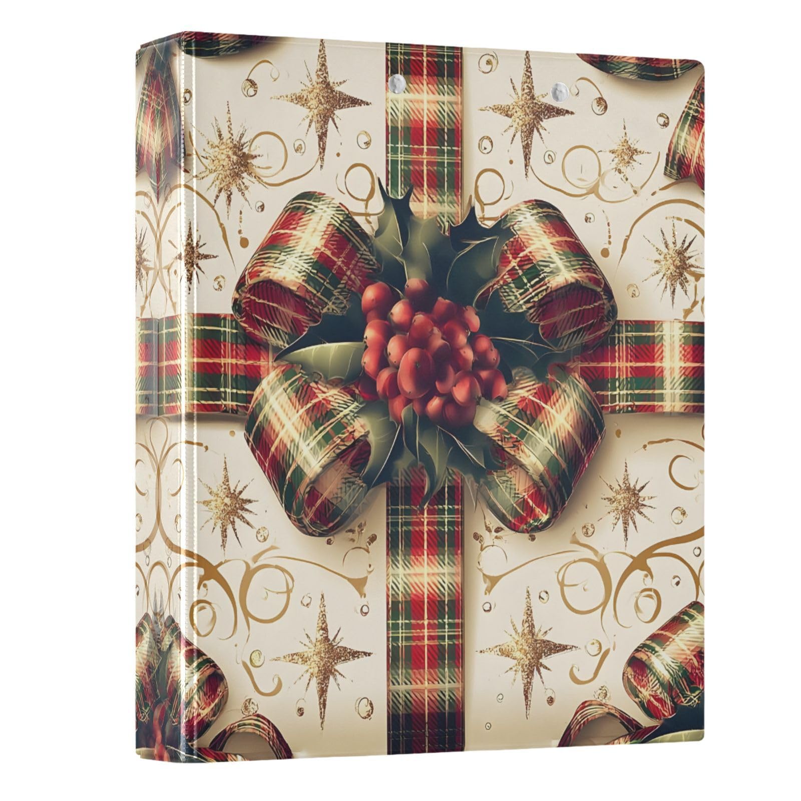 3 Ring Binder Christmas Bow Holly Berries 1.5 inch Binders Three Ring Binders with Clipboard Fit 8.5'' x 11'' Paper 3 Interior PVC Clear Pockets for Office Supplies