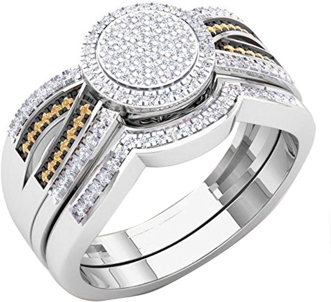Dazzlingrock Collection 0.40 Ctw 10K Real Solid Gold Round Champagne & White Natural Diamond Women Micro Pave Swirl Engagement Ring Set