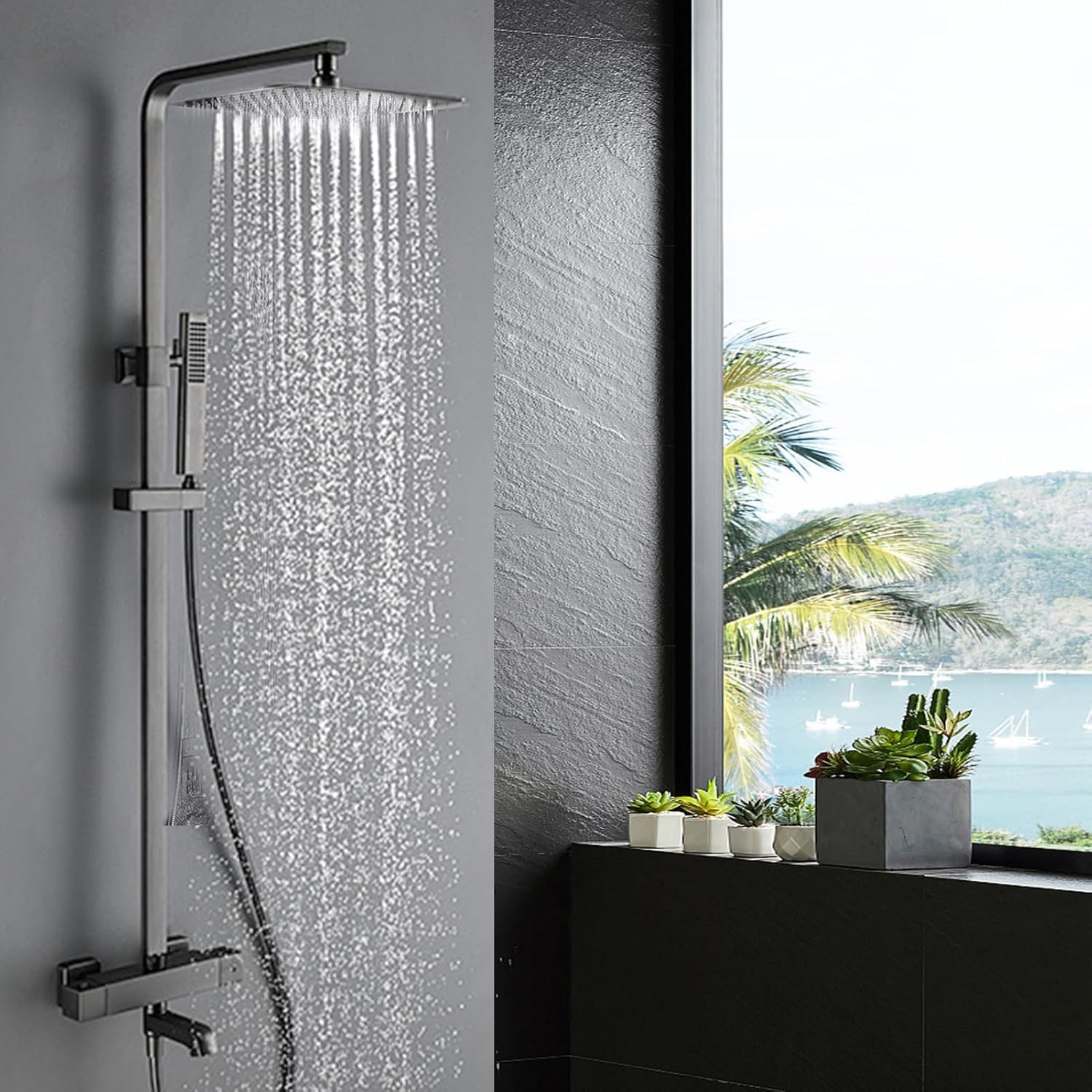 HAUSPROFI Alcachofa de ducha de lluvia de acero inoxidable – Duchas fijas con chorros de silicona antical – Cuadrado 30 x 30 cm / 12 pulgadas – Acabado cromado cepillado