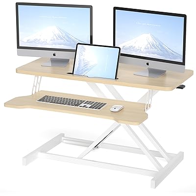 【TORIBIO】 スタンディングデスク 卓上 昇降デスク ガス圧昇降式テーブル 卓上 組立不要 天板幅80cm×奥行き40cm ⾼さ調整11~50cm オフィ …