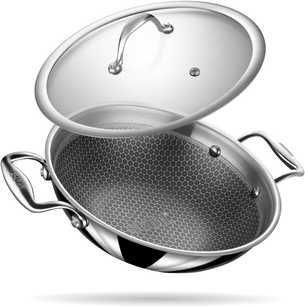 Stahl Artisan Hybrid 0.8 L, 16 cm Triply Non Stick Small Kadai with Lid, Stainless Steel Kadai for Cooking, Triply Kadhai Metal Spatula Friendly, Induction & Gas Stove Compatible