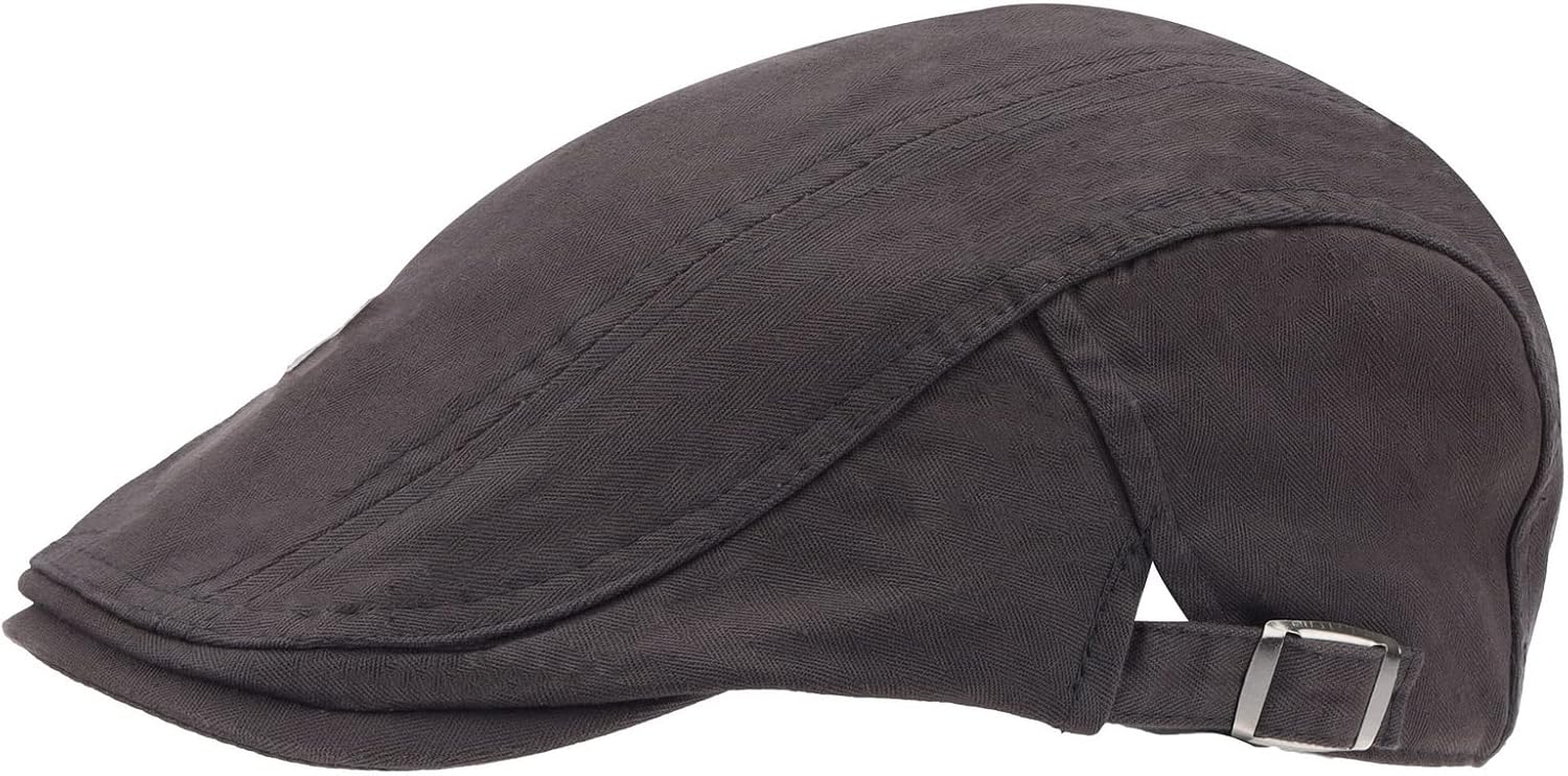Cotton Flat Berets Hats for Men Cabbie Adjustable Beanie Cap Cowboy Drivers Accessories - Grey