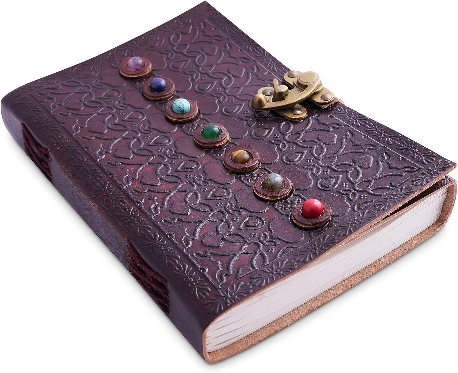 AUNERCART Leather Journal Seven Chakra Medieval Stone Unlined Note Book Office Diary College Poetry Rustic Vintage Day to Day Calendar 200 Pages Size