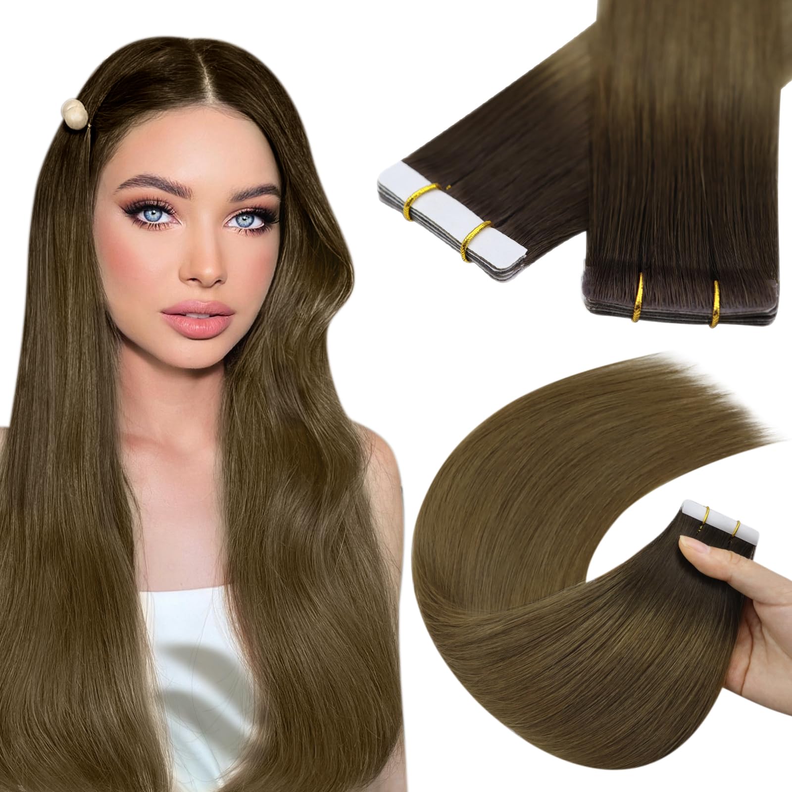 YoungSee 20pcs Blonde Tape in Hair Extensions Human Hair 12Inch 30g Platinum Blonde Tape Hair Extensions Tapes Real Human Hair Short Straight Hair for Women — view 77