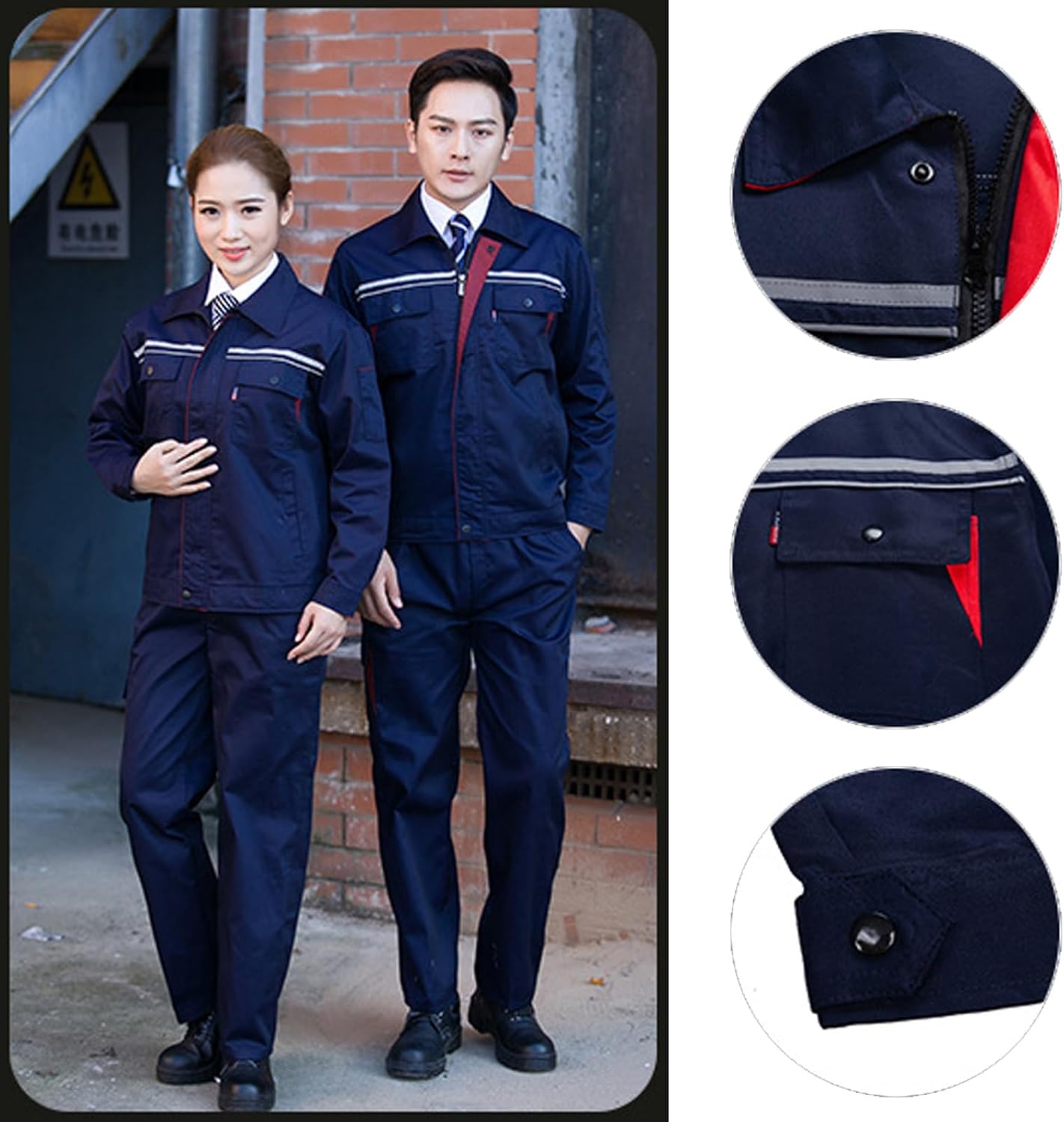 Mens Long Sleeve Coverall Work Overalls for Women Workshop Mechanic Uniforms Workwear with Reflective Stripe
