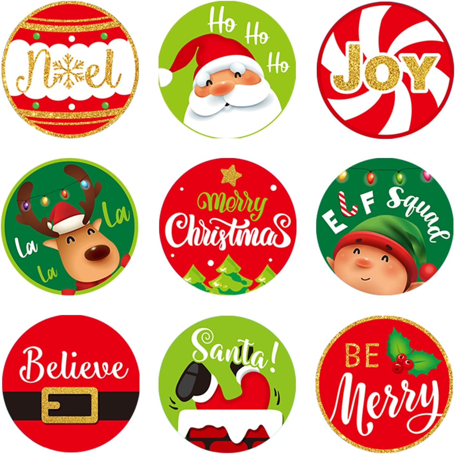 504 Pieces Christmas Party Favors Stickers Merry Christmas Candy Chocolate Drop Labels Kisses Stickers Santa Mini Round Holiday Card Cupcake Decorations for Santa Xmas Winter Sprinkle Party or Event