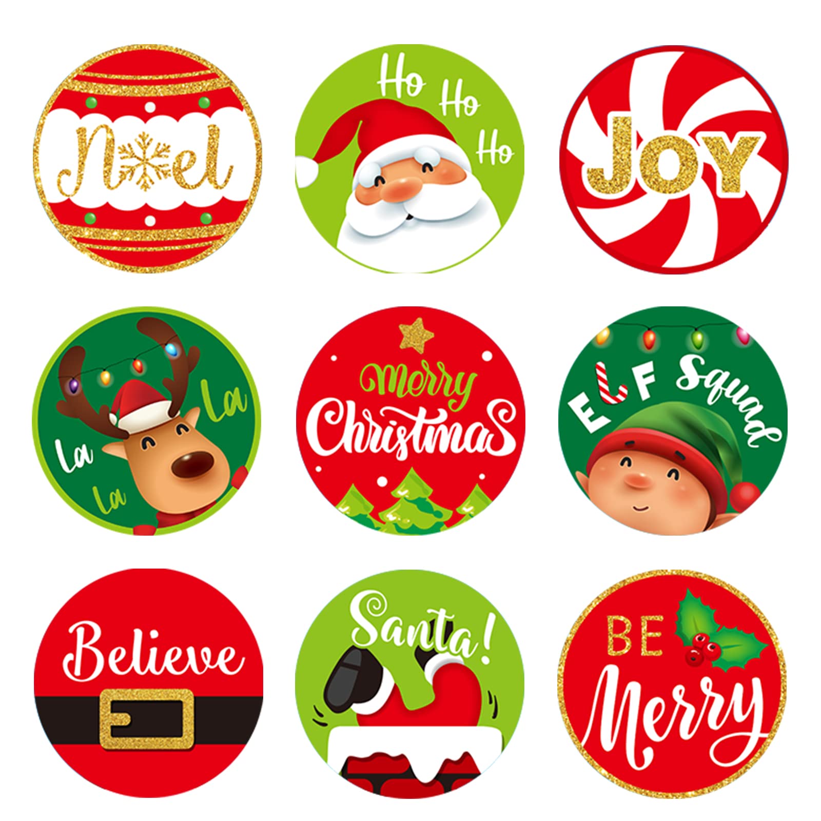 504 Pieces Christmas Party Favors Stickers Merry Christmas Candy Chocolate Drop Labels Kisses Stickers Santa Mini Round Holiday Card Cupcake Decorations for Santa Xmas Winter Sprinkle Party or Event