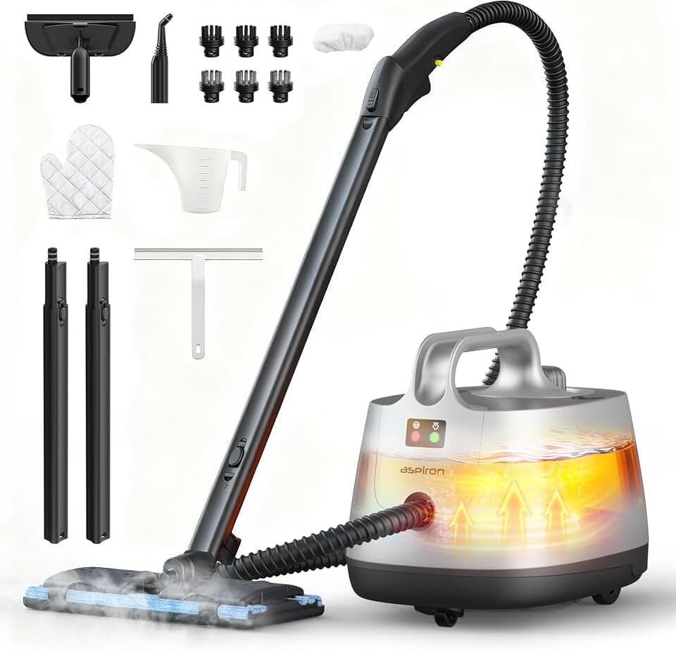 Aspiron Steam Cleaner, 293°F 58 PSI High Pressure Handheld Steam Mop | Multipurpose 21 Attachments for Home Use, 50Oz Capacity, Heavy Duty Steamer for Carpets, Floors, Cars, Tiles, Crack