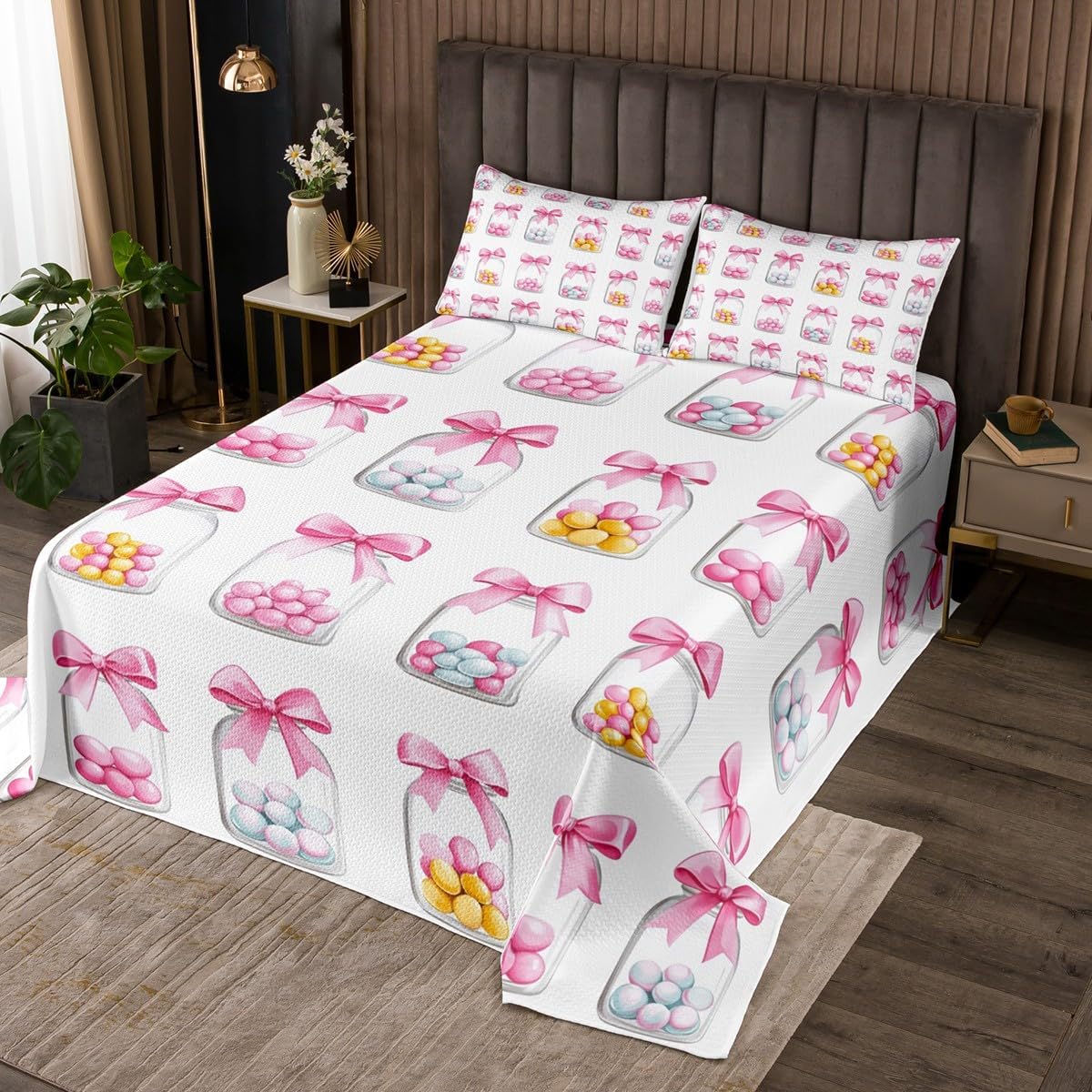 Erosebridal Love Couple Quilts Sexy Lips Coverlet Set, Romance Rose Bedspread Sets Glitter Lipstick Modern Art Quilt Set Queen (No Real Sequins)