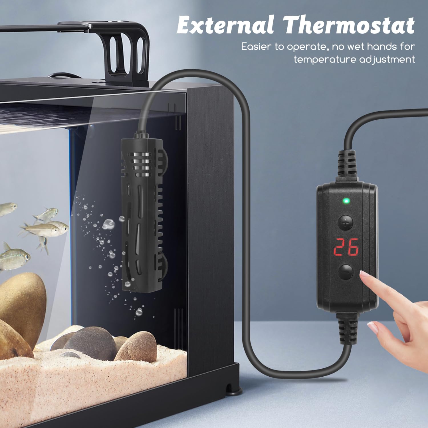 Nobleza 50W Calentador Digital 50W para Acuario Sumergible, Control Externo 15-35°C, Seguro para Peceras 10-50L