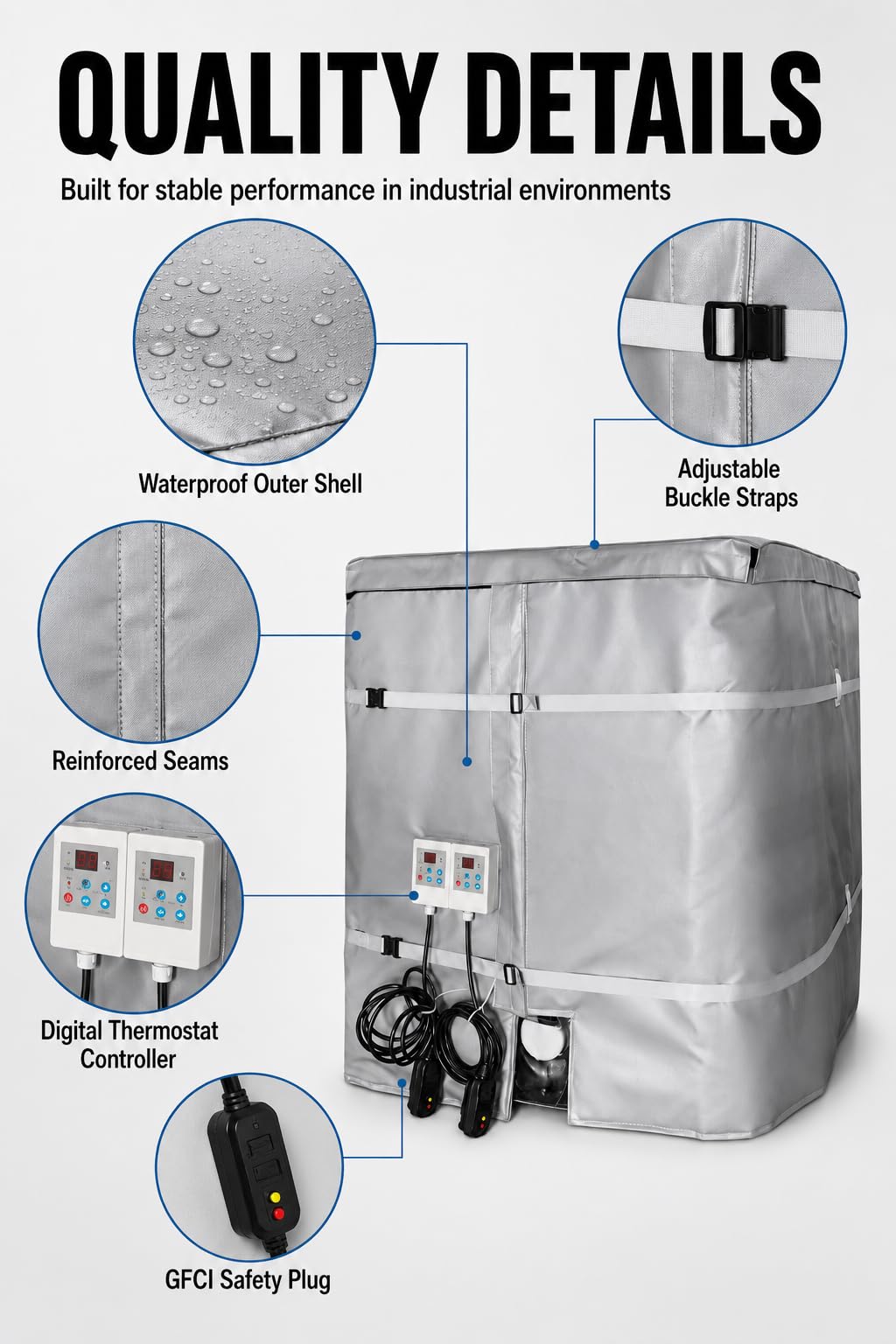 Coperta Riscaldante Fusti Olio, Riscaldatore Industriale Regolabile 100°C, Riscaldamento Rapido E Uniforme, Giacca Impermeabile Isolante per Olio, Resina, Asfalto E Altri Fluidi Black