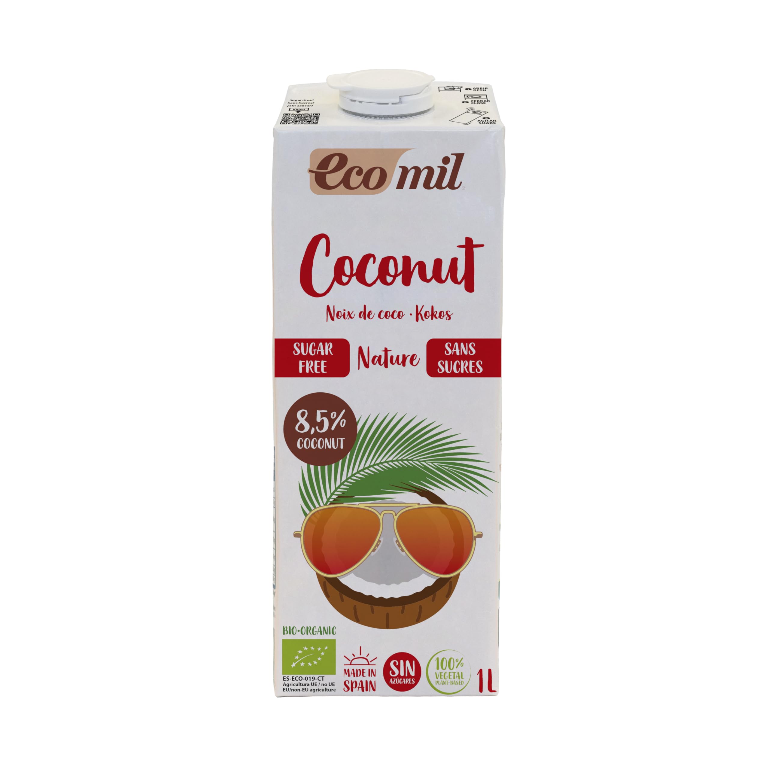 ECOMIL Coconut Nature Bio Bebida Vegetal De Coco Sin Azúcar Producto Ecológico 1000 Mililitro