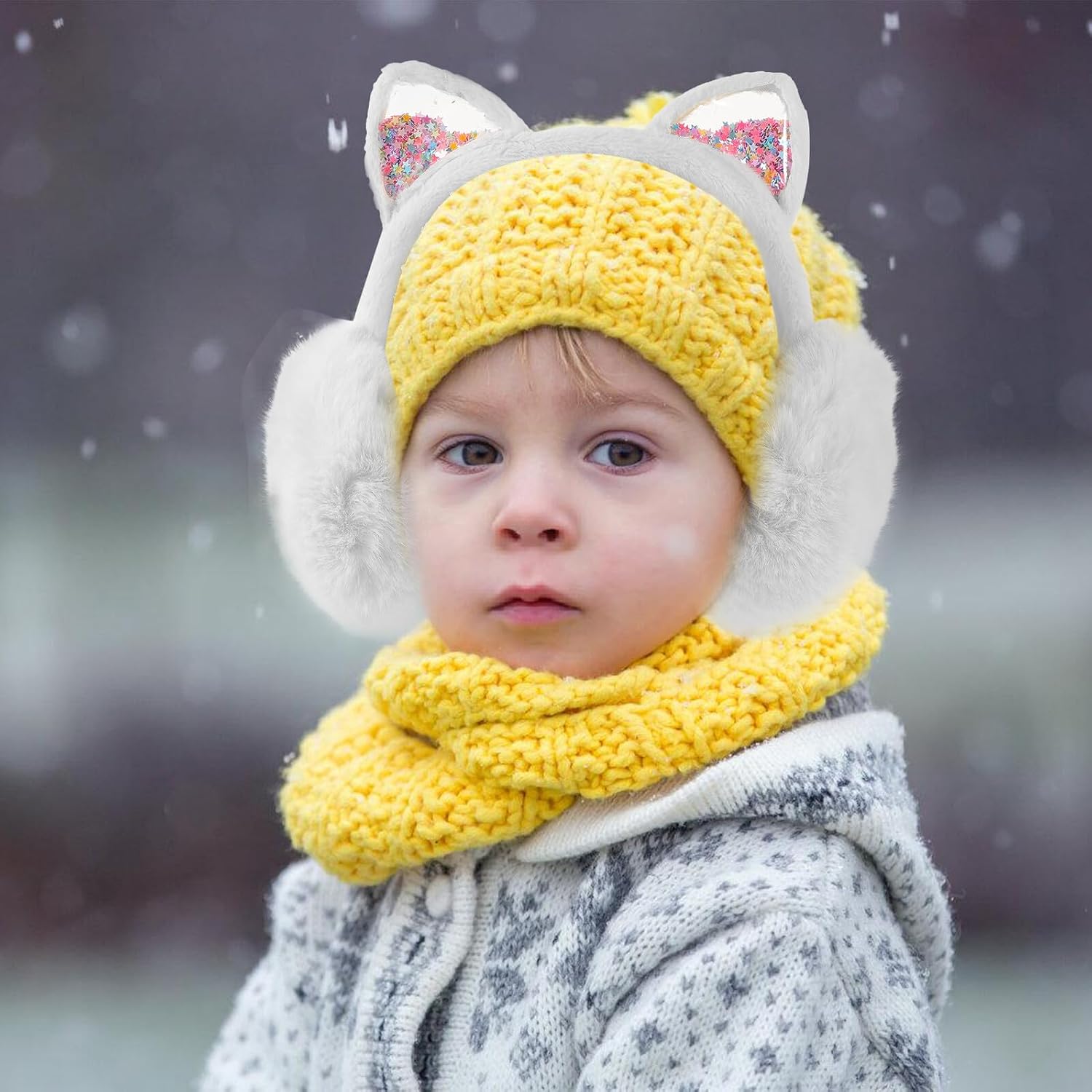 Winter Foldable Plush Ear Muffs White Soft Fleece Ear Warmers for Cold Weather Earmuffs with Fluffy Covers