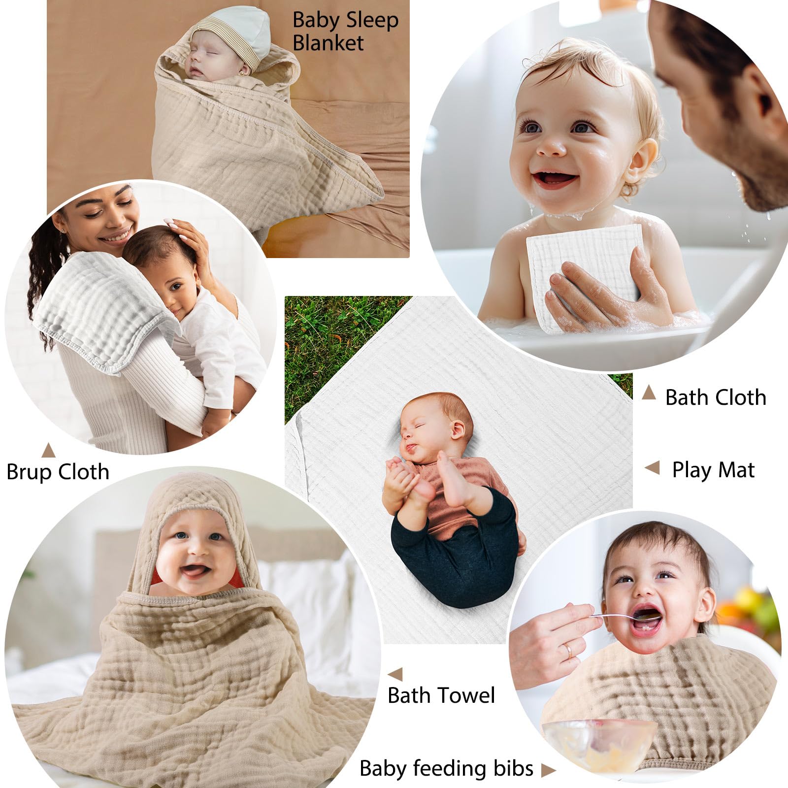 VitalCozy Juego de toallas de baño con capucha para bebé, 6 capas, muselina de algodón, toalla para niños pequeños, paños para eructos, regalos de ducha, regalo de registro de recién nacidos, manta de