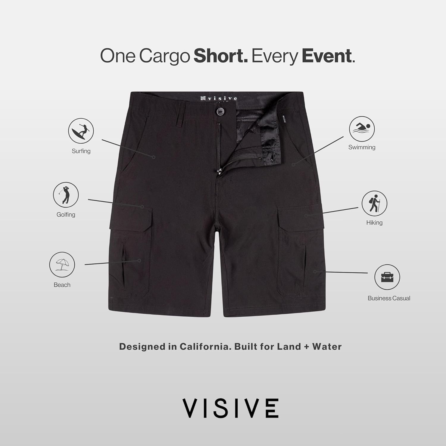 Visive Men’s Hybrid Cargo Shorts 2-3-4 Packs. Quick Dry Stretch Casual Golf Travel Lightweight Utility Shorts with Pockets