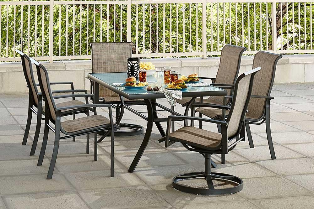 Essential Garden Hoffman 7pc Outdoor Patio Dining Set (6) Sling Chairs (4 standard, 2 Swivel) (1) Rectangular Table