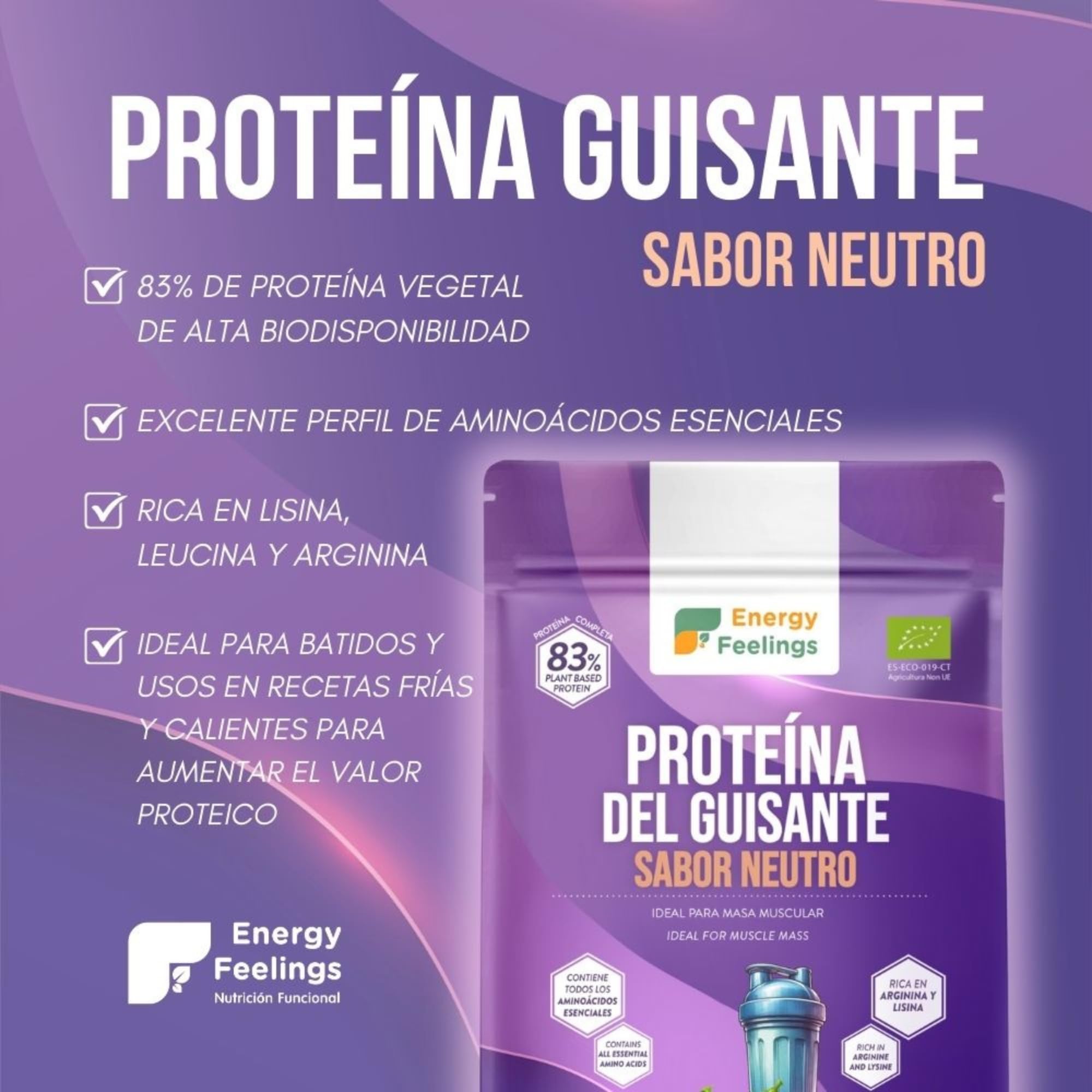 Energy Feelings Proteína de Guisante Vegana Sin Sabor 2 kg