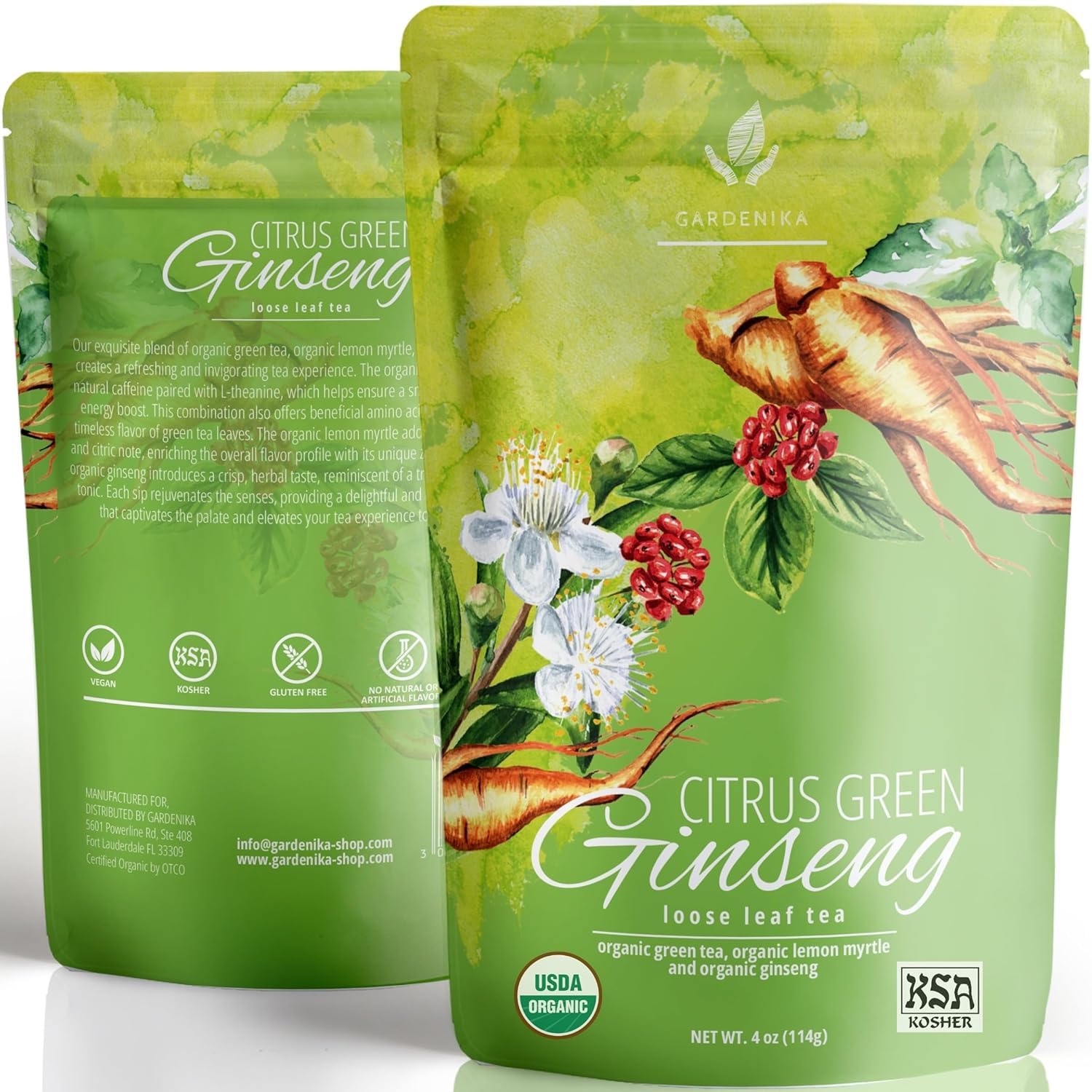 Gardenika Chá Verde Orgânico a Granel com Ginseng, Tulsi, Cravo e Canela, 113 g