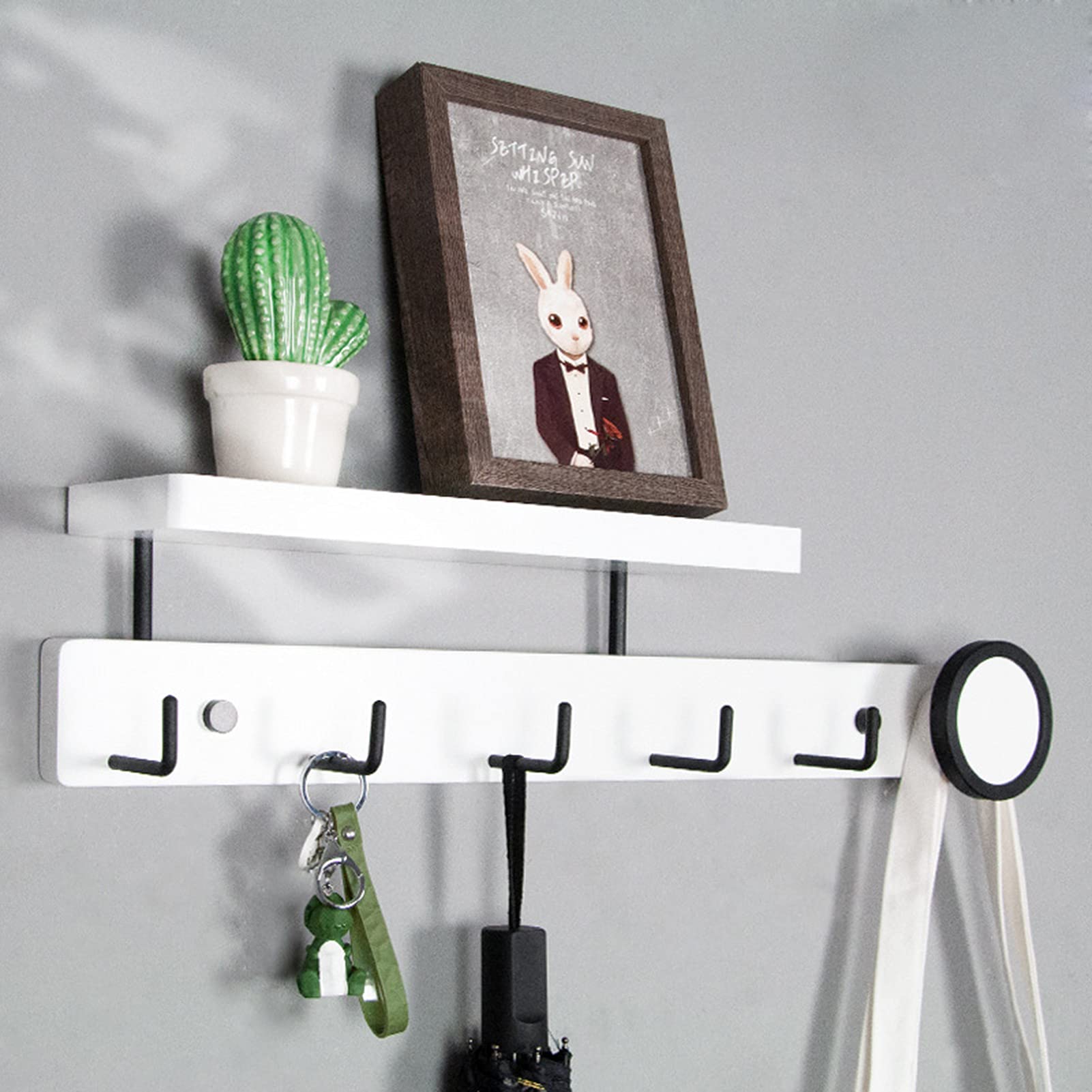 Porte-manteau mural anti-désordre avec étagère bois pour l'entrée