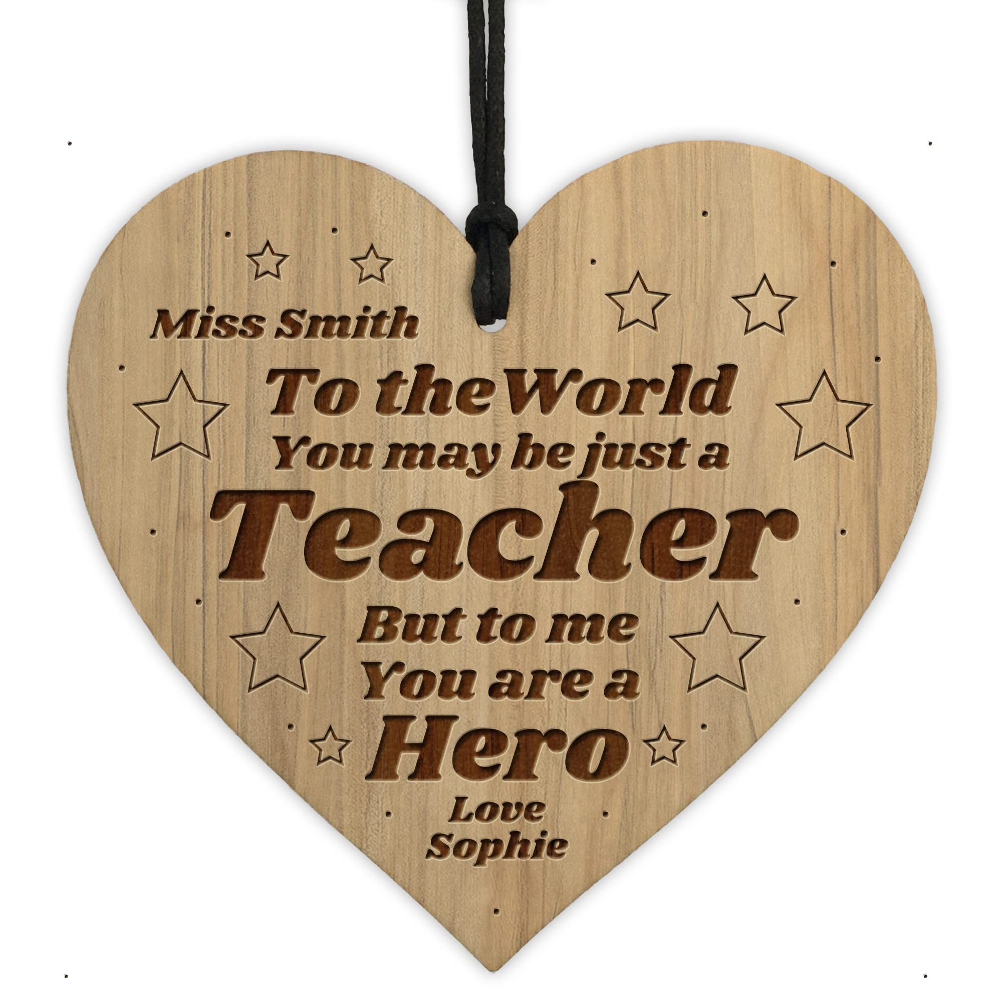 Red Ocean Teacher Gift Thank You Wood Engraved Heart Personalised Gift For Him Her Leaving School Nursery
