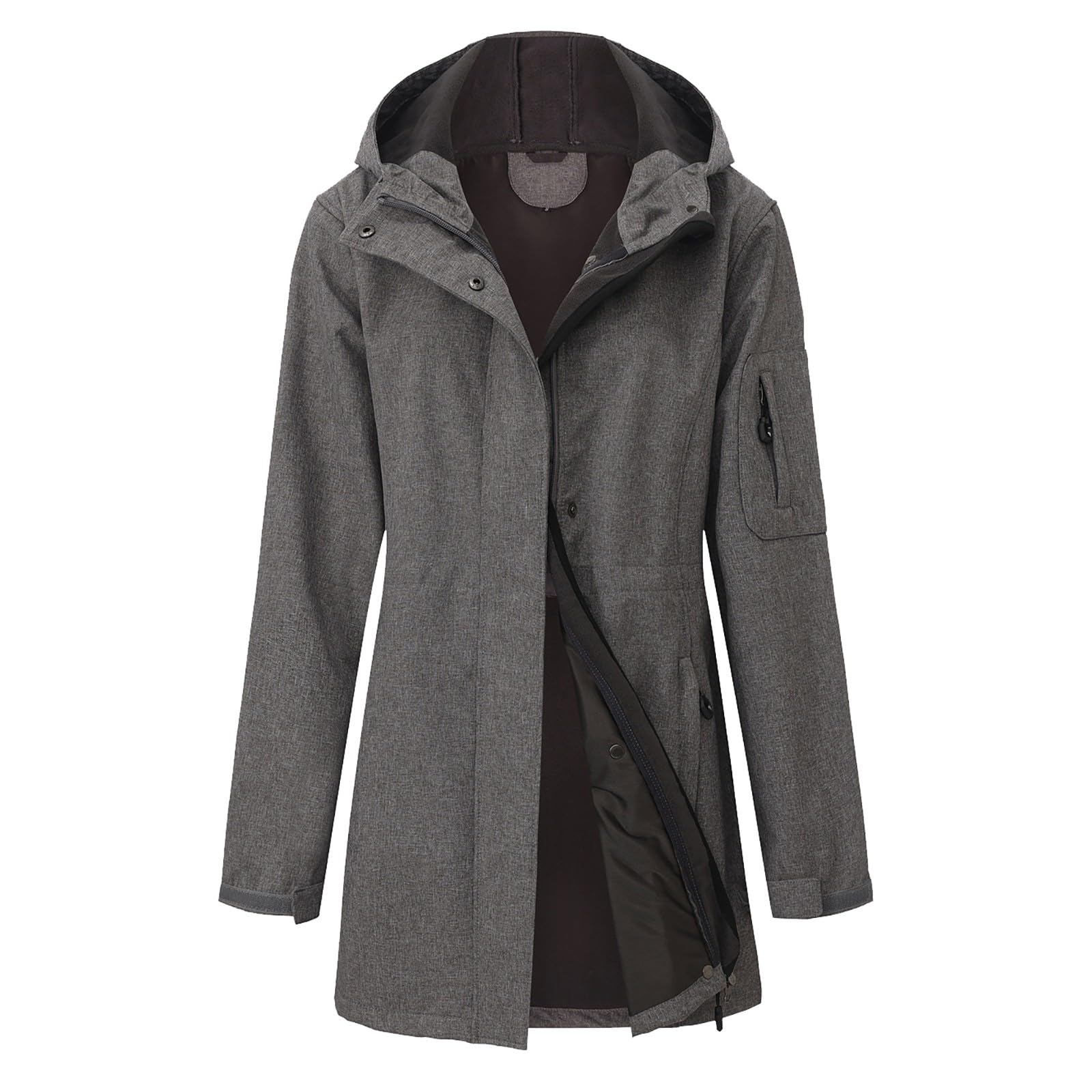 Generisch Parka impermeabile da donna, taglie grandi, giacca antipioggia da donna, lunga, leggera, per le mezze stagioni, tinta unita, con cappuccio, elegante giacca primaverile, antivento, giacca a