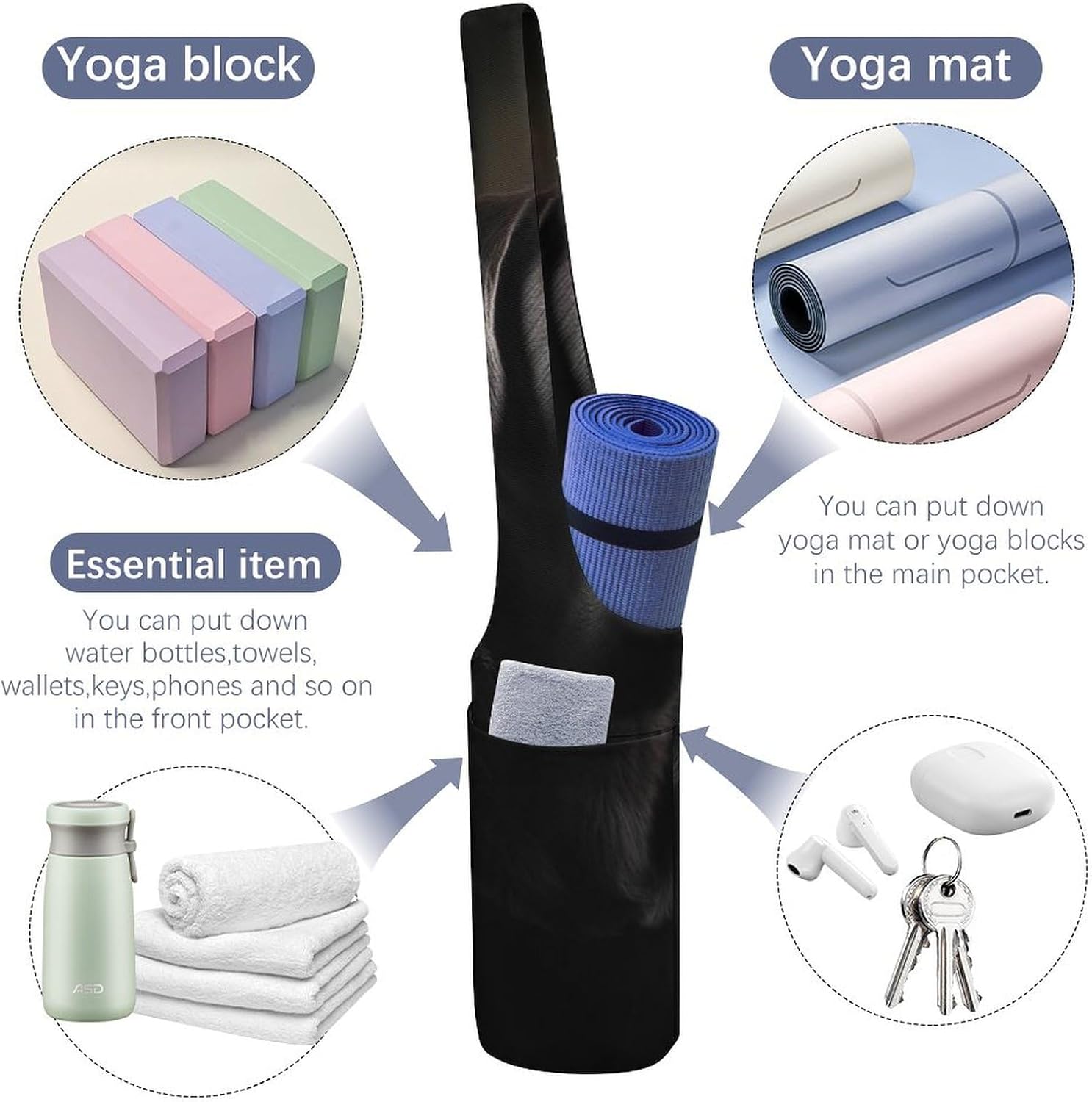 Yoga Mat Bag for Women Yoga Mat Carrier Bag with Large Side Pocket Wine Bottle Corks Grapes Yoga Bag Yoga Gym Bag