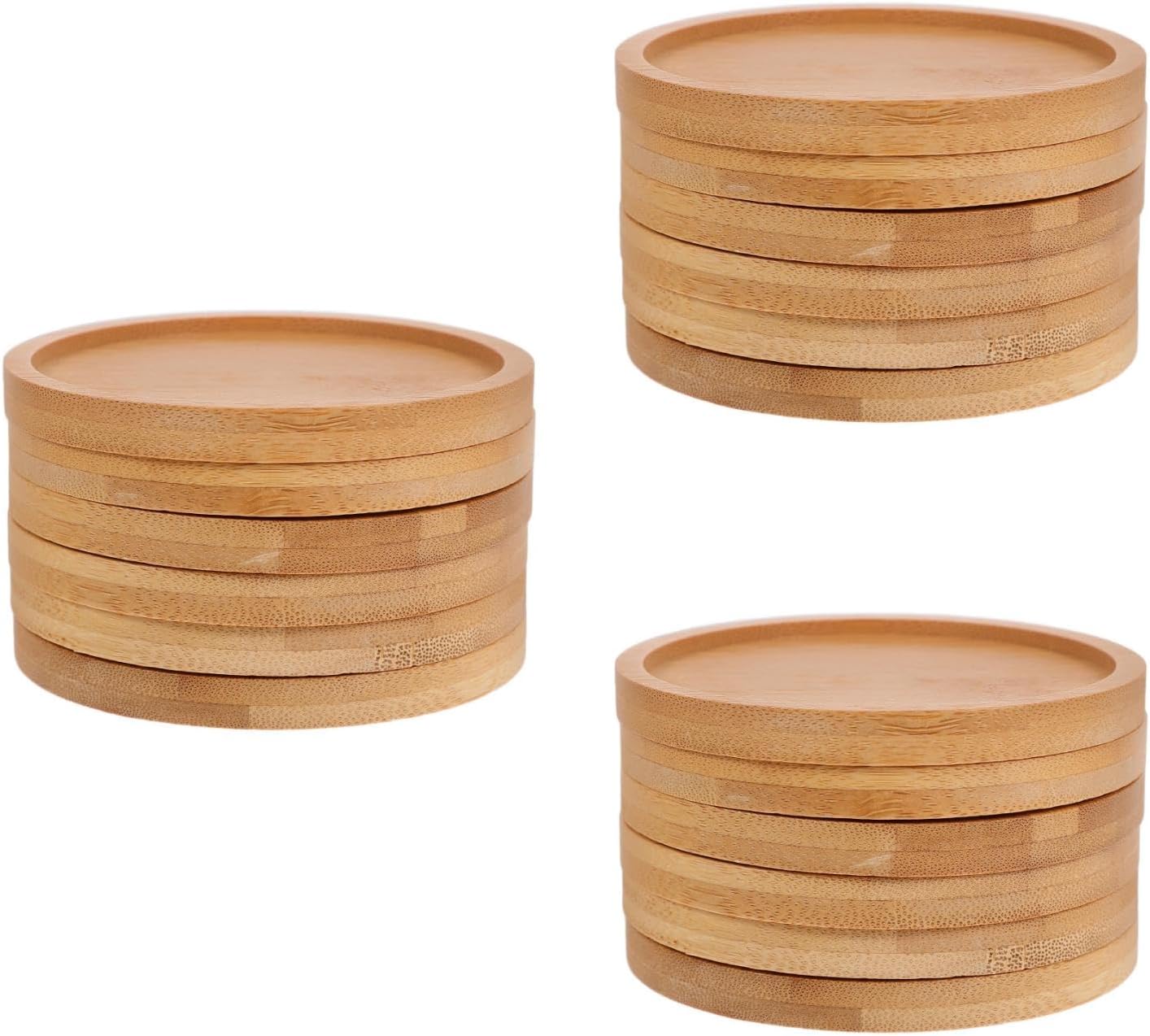 LOGOFUN 18PCS Round Bamboo Mosaic Coaster Blanks with Grooves for DIY Crafts Art Projects and Tabletop Protection Home Supplies - 12cm