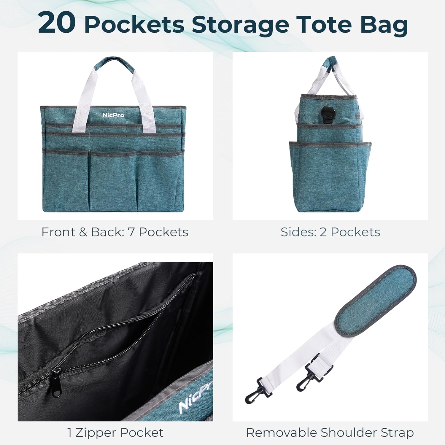 Nicpro Craft Organizer Art Bag, Large Tote Bag for Art Supply Storage with Detachable Shoulder Strap & Multiple Pockets, Portable Craft Bag for Scrapbooking, Journal, Sewing, School, Office Supplies - Image 3