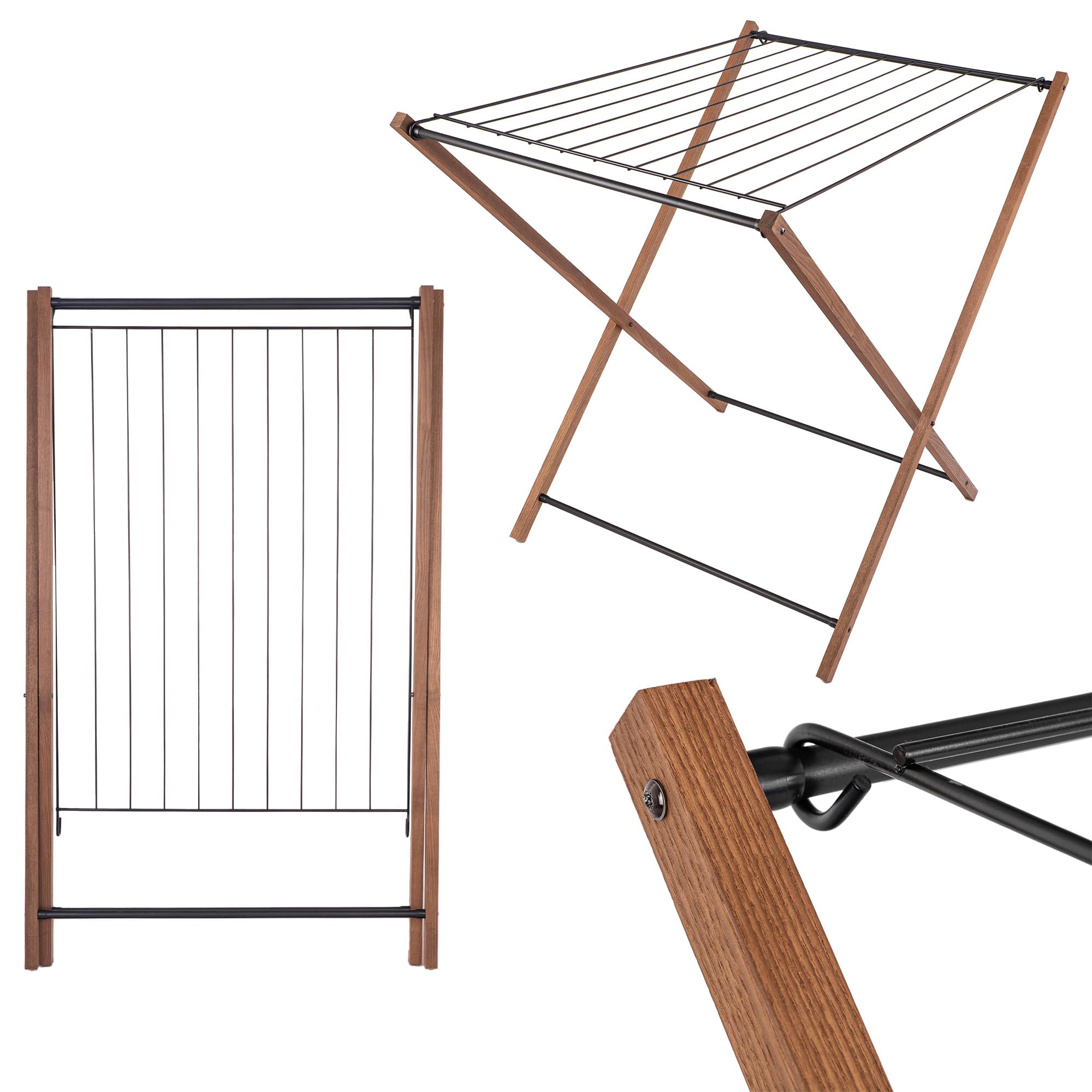 KADAX Wäscheständer aus Holz, 7m² Trockenfläche, 98 x 89 cm, klappbarer Standtrockner zum platzsparenden Trocknen von Kleidung, Handtüchern & Bettwäsche, Stabiler Wäschetrockner