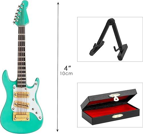 Miniatura 28 de Guitarra en miniatura con soporte y estuche, 5.1 in Mini 6 Cuerdas Marrón Guitarra Clásica Instrumentos Musicales Miniatura Modelo de Guitarra