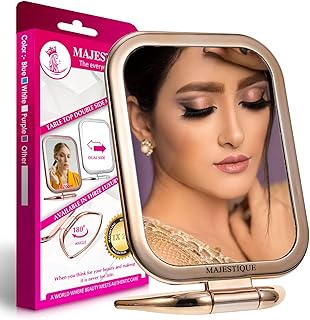 Tabletop Mount Double Side Makeup Mirror, 1X/20X Square Zoom Mirror, Vanity Mirror with Stand for Desk Table Camping Travel Personal, 180 Degree - Gold